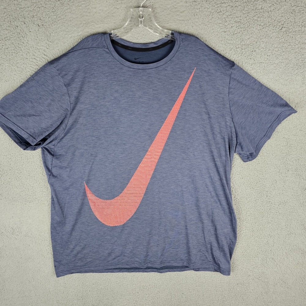 Nike Tee Shirt Mens 3XL Blue Dri Fit Big Swoosh Logo Short Sleeve AJ6881-471